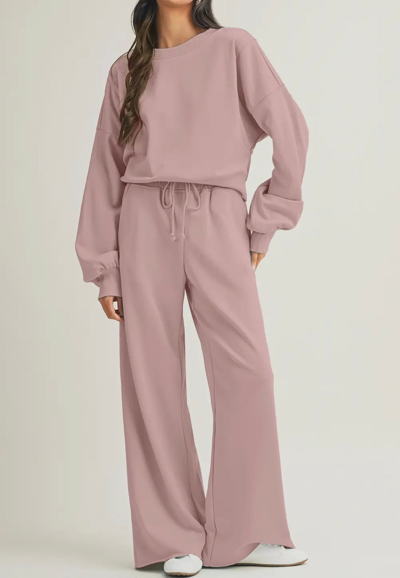 Drop Shoulder Pullover Wide Leg Set