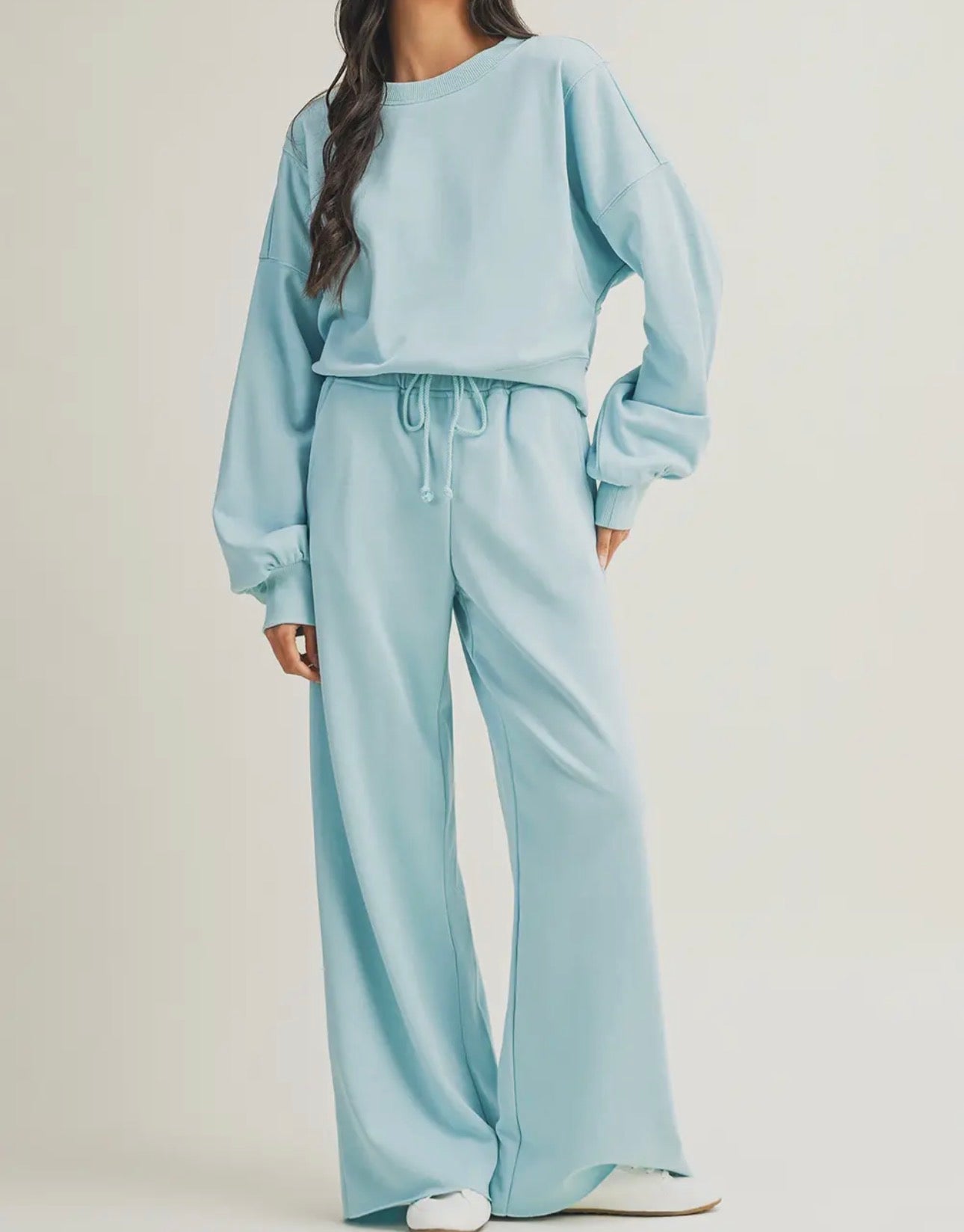 Drop Shoulder Pullover Wide Leg Set