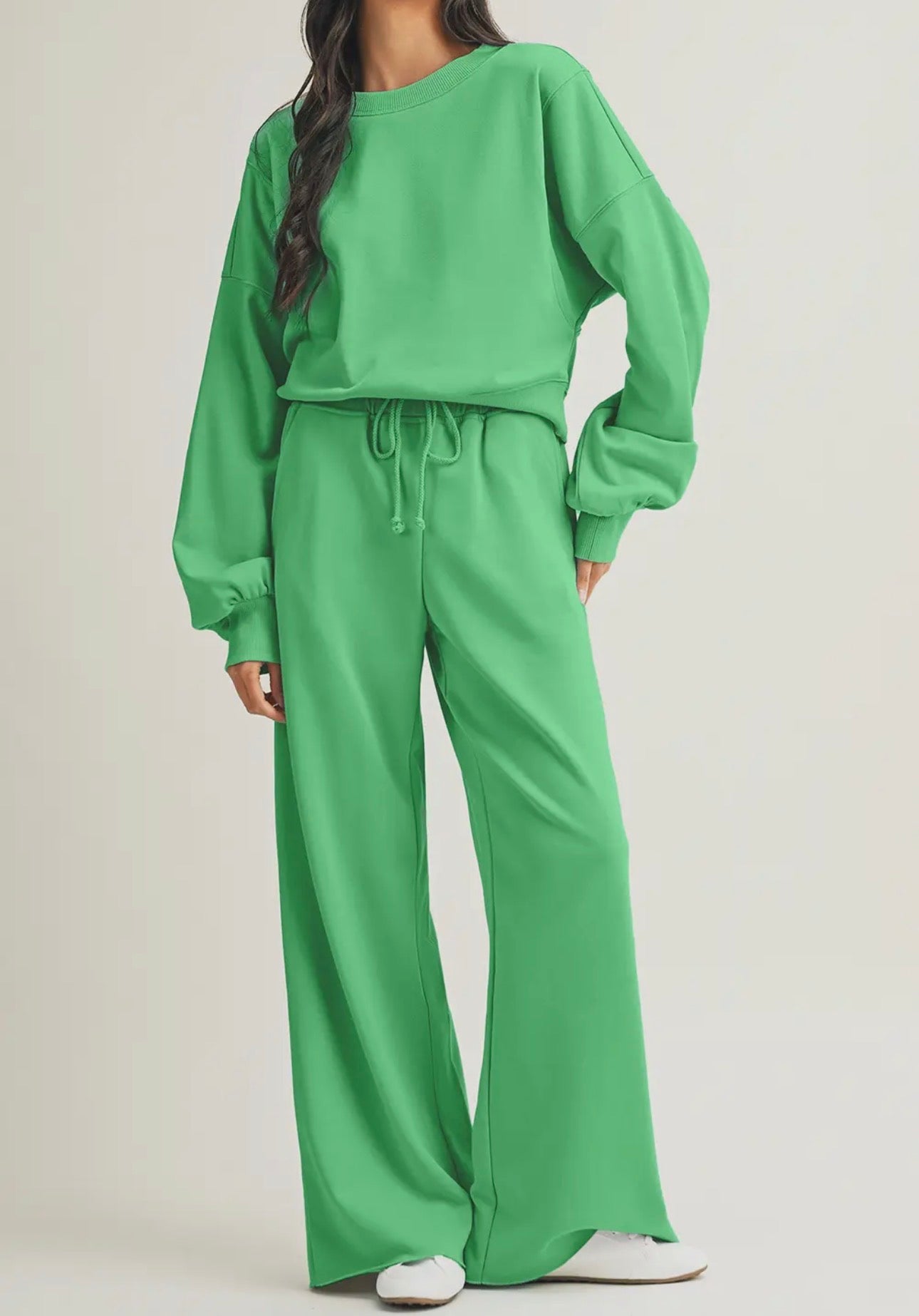 Drop Shoulder Pullover Wide Leg Set