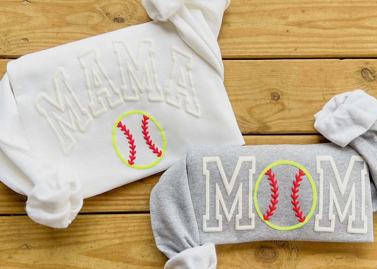 3D Puff Softball Mom/Mama Sweatshirt