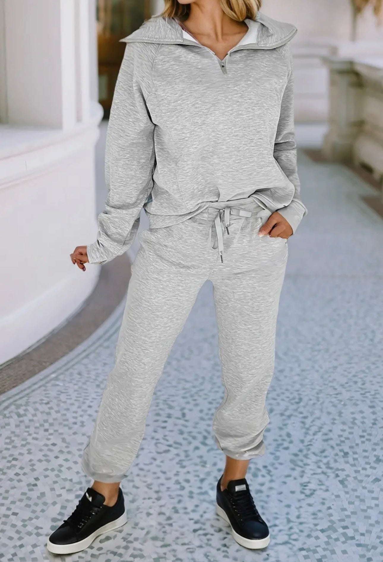 Zip Collar & Drawstring Pant Set