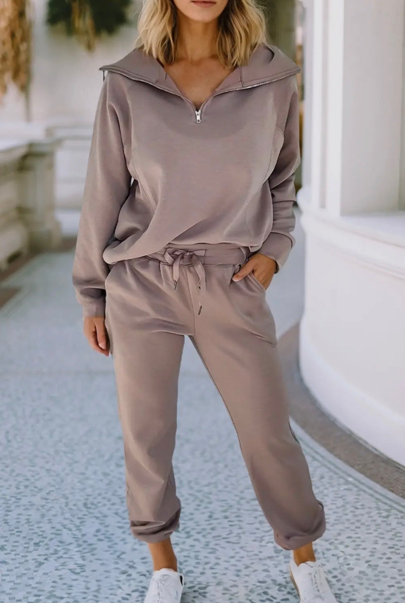 Zip Collar & Drawstring Pant Set