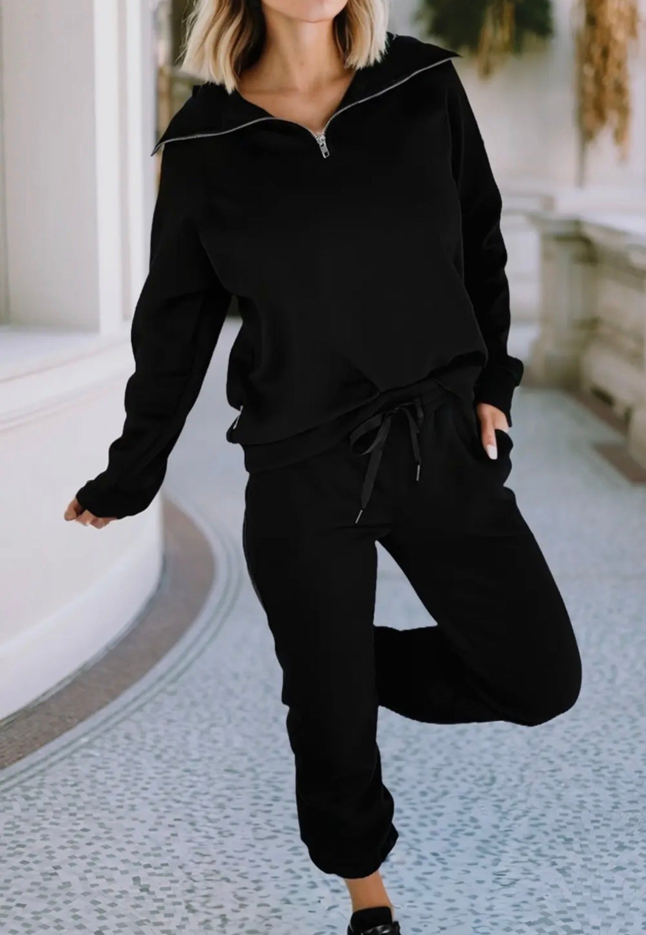Zip Collar & Drawstring Pant Set