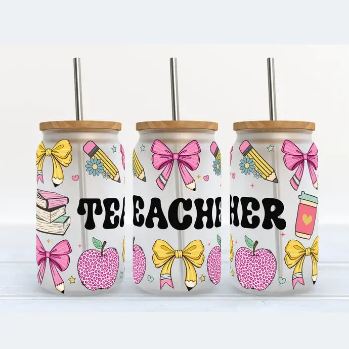 Teacher Bows 16oz Frosted Libbey Glass Tumbler